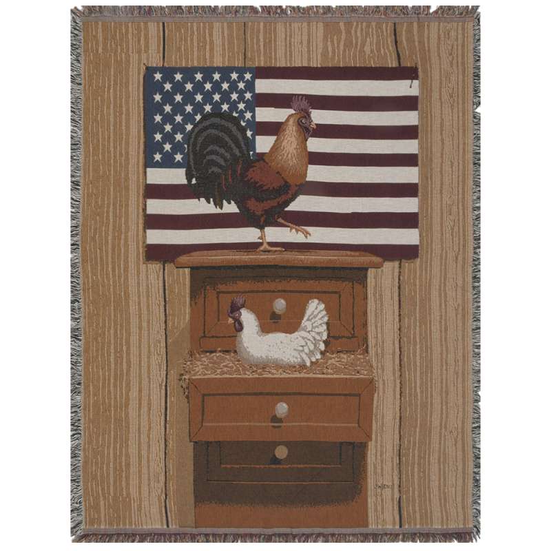 Americana Rooster and Hen Tapestry Throw