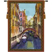 Canal with Shops Fine Art Tapestry