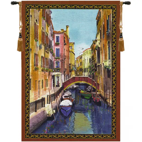Canal with Shops Wall Tapestry