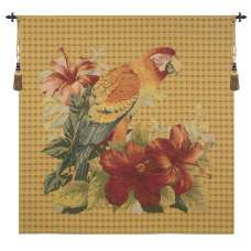 Floral Parrot with Squares European Tapestry