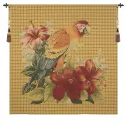 Floral Parrot With Squares Belgian Tapestry Wall Hanging - 55 in. x 55 in. Cotton/Polyester/Viscose by Albert Williams