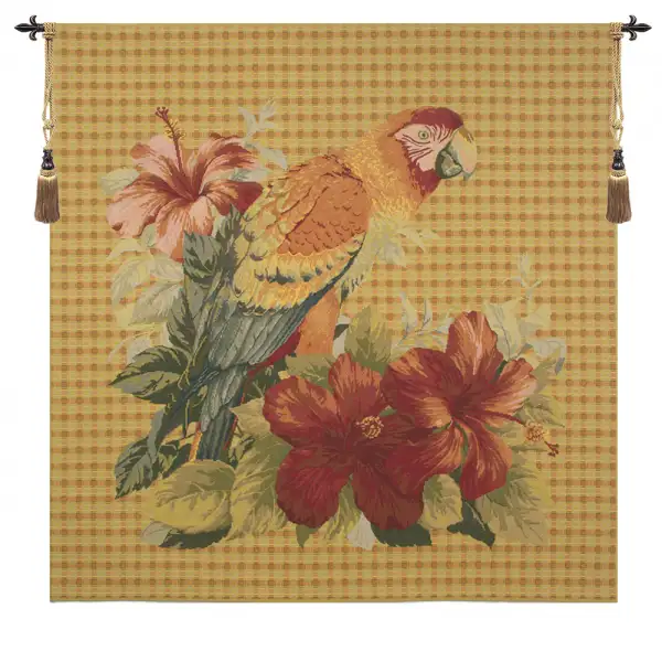 Floral Parrot with Squares Belgian Wall Tapestry