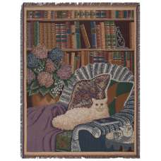 Cat In The Library Tapestry Throw