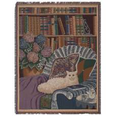 Cat In The Library Tapestry Afghans