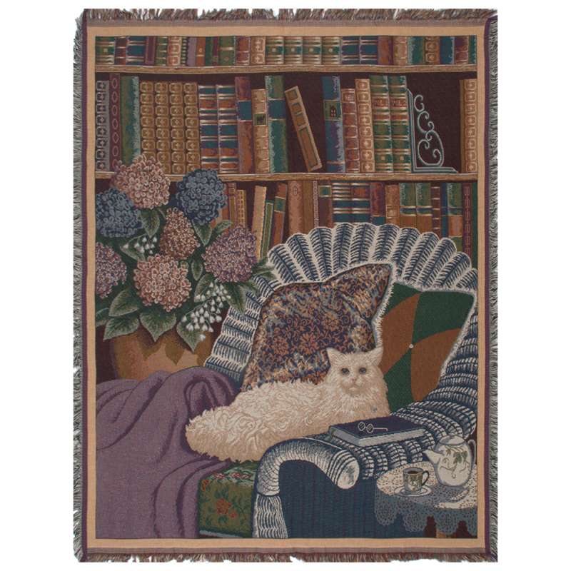 Cat In The Library Tapestry Throw
