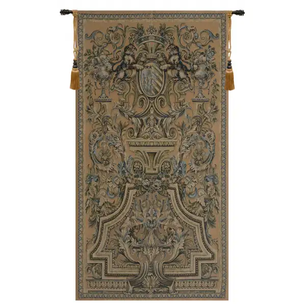 Heraldic Taupe Belgian Tapestry Wall Hanging