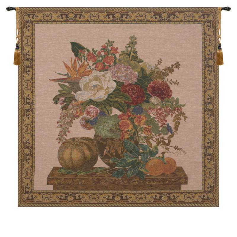 Floral Vase and Fruits European Tapestry Wall Hanging