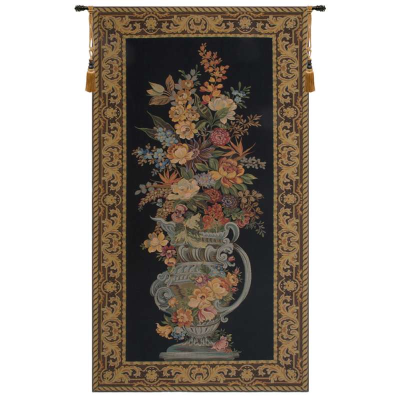 Elaborate Blue Urn Floral European Tapestry Wall Hanging