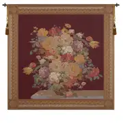 Elegant Masterpiece Wine Square Belgian Tapestry Wall Hanging - 60 in. x 58 in. Cotton/Viscose/Polyester/Mercurise by Jan Van Huysum