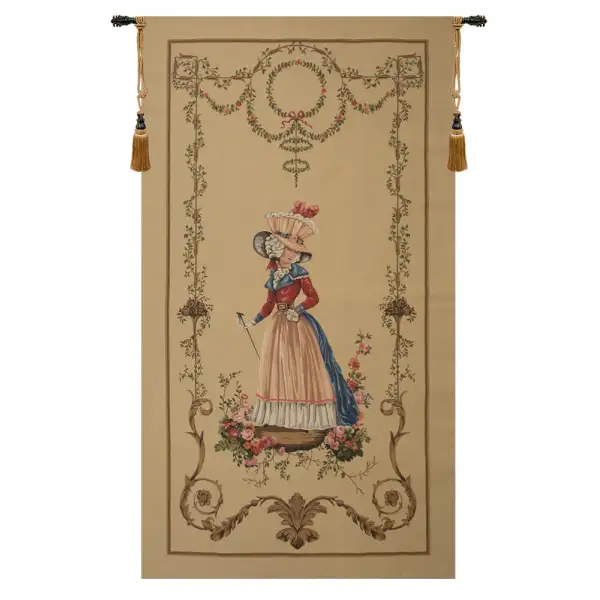 A Lady Waiting Belgian Tapestry Wall Hanging