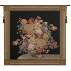 Elegant Floral  Masterpiece Black European Tapestry