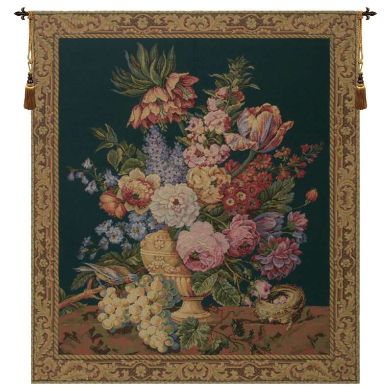 Brussels Bouquet Green I European Tapestry Wall Hanging