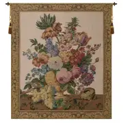 Floral With Fruits Vase Beige Belgian Tapestry Wall Hanging - 50 in. x 57 in. Cotton by Jan Brueghel de Velours