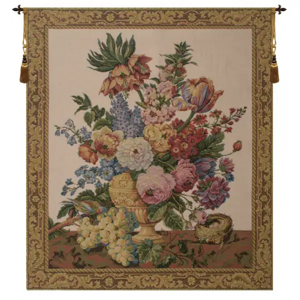 Floral with Fruits Vase Beige Belgian Wall Tapestry