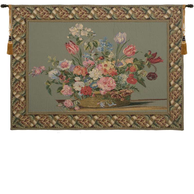 Flower Basket Green II European Tapestry