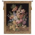 Brussels Bouquet Small Black European Tapestry Wall Hanging