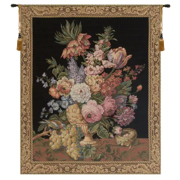 Brussels Bouquet Small Black Belgian Tapestry Wall Hanging