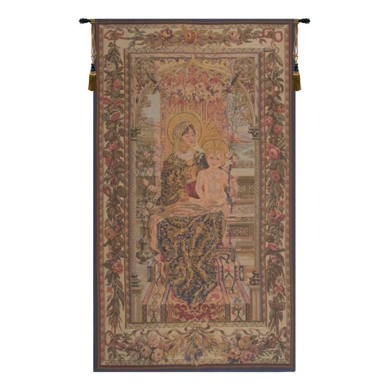 Madonna and Child Seated European Tapestry Wall Hanging