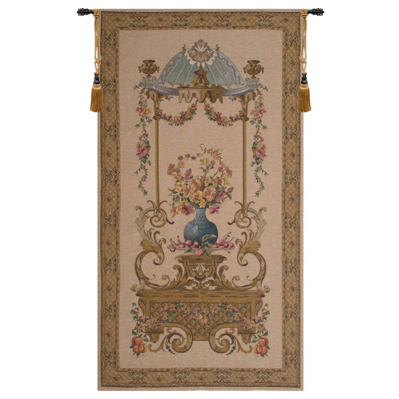 Floral Vase in a Gazebo European Tapestry Wall Hanging