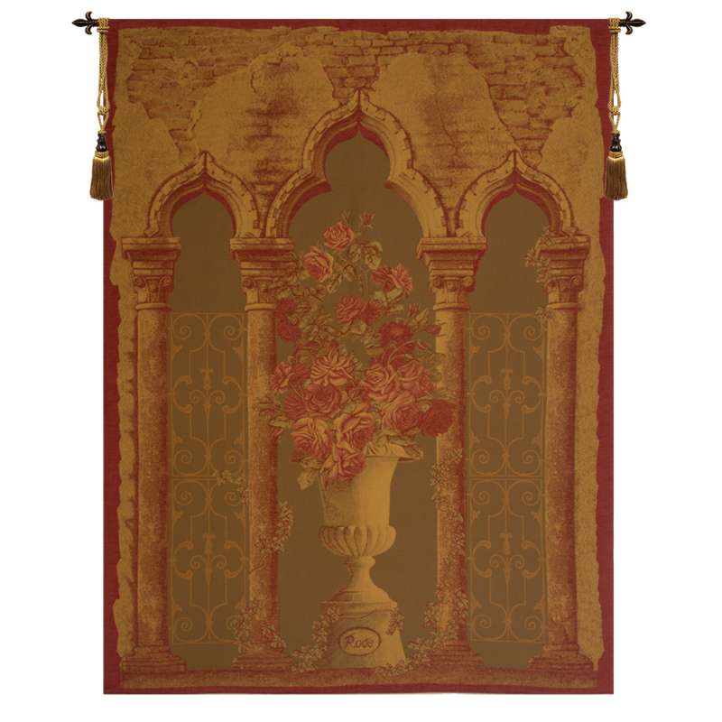 Rose Colonnade Red European Tapestry