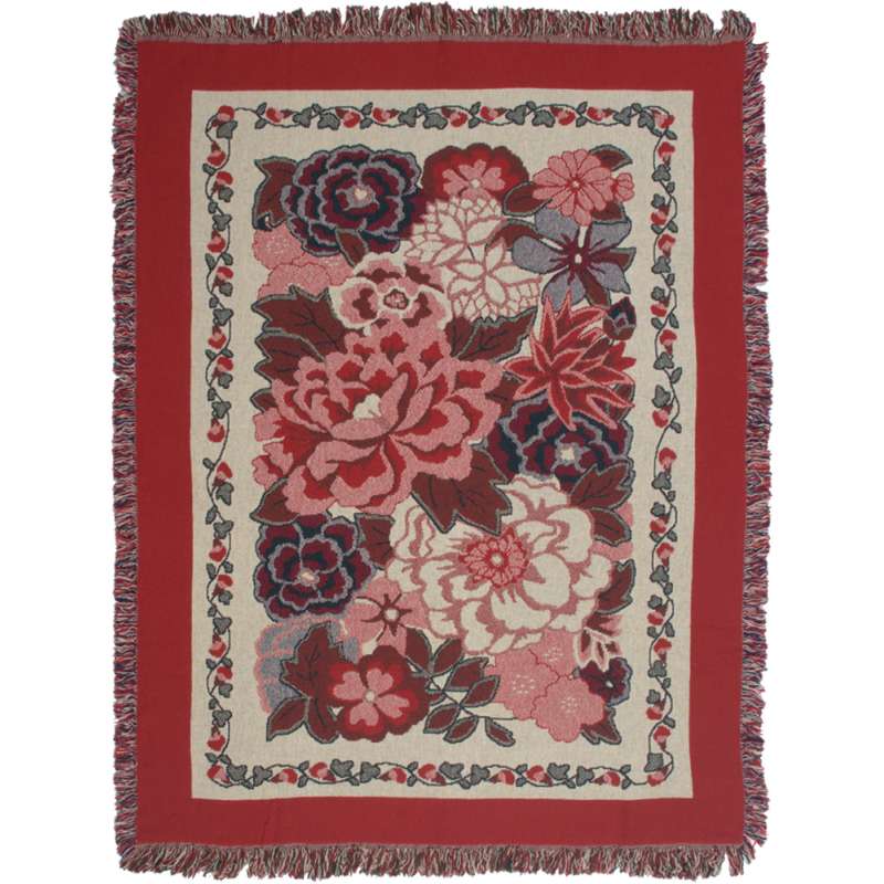 Flowers In Red Tapestry Throw