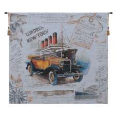 Londres New York Blue Belgian Tapestry Wall Hanging