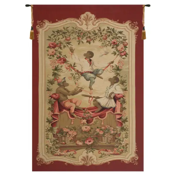 Monkey's Paradise II In Red Belgian Tapestry Wall Hanging