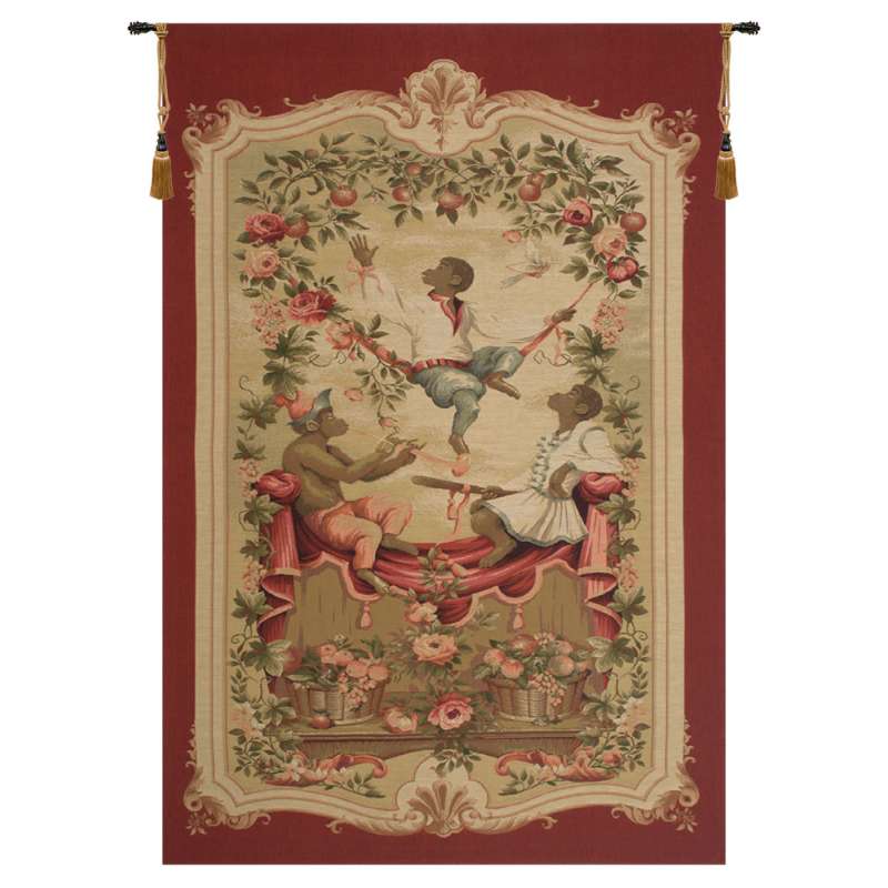 Monkey's Paradise II In Red European Tapestry Wall Hanging