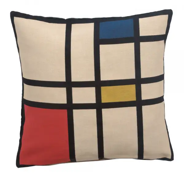 Mondriaan Belgian Cushion Cover - 18 in. x 18 in. Cotton/Viscose/Polyester by Leonardo da Vinci