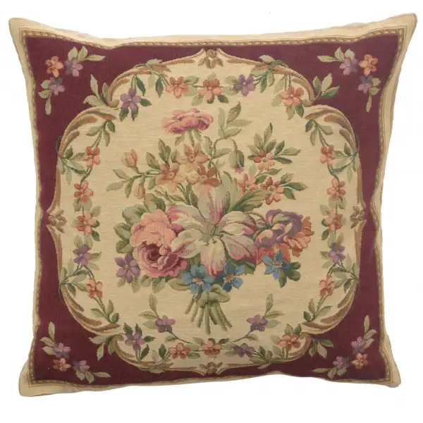 Bouquet Floral Red Belgian Sofa Pillow Cover
