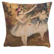 Degas Deux Dansiuses Large Belgian Cushion Cover - 18 in. x 18 in. Cotton/viscose/goldthreadembellishments by Edgar Degas