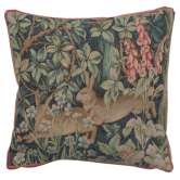 Two Hares In A Forest Small Decorative Tapestry Pillow