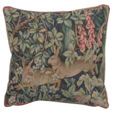 Two Hares In A Forest Small Decorative Tapestry Pillow