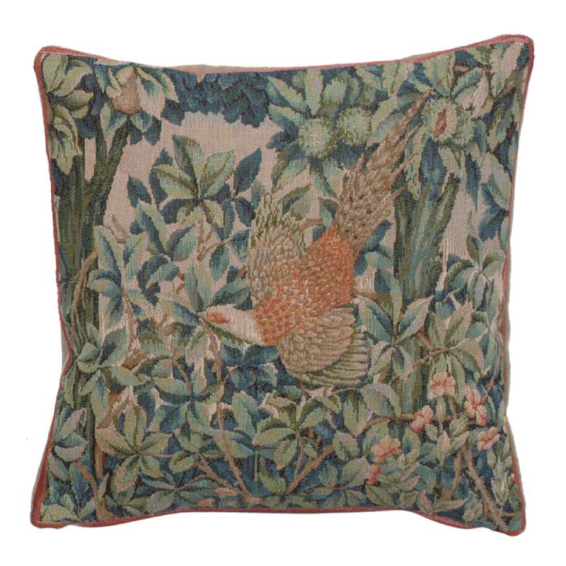 A Pheasant In A Forest Small French Tapestry Cushion