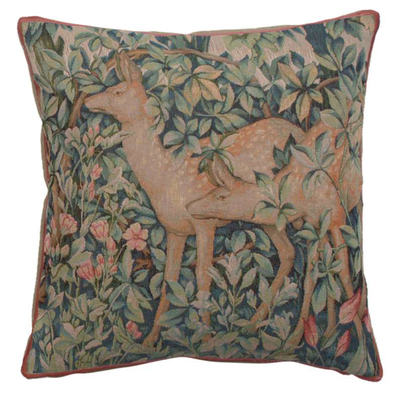 Two Does In A Forest Large French Tapestry Cushion