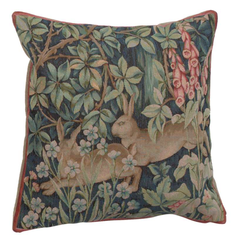 Two Hares In A Forest Large French Tapestry Cushion