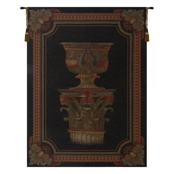 Urn on Pillar Black Large Belgian Wall Tapestry