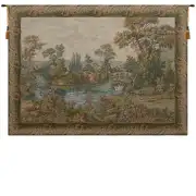 Swan in the Lake Medium with Border Italian Wall Tapestry