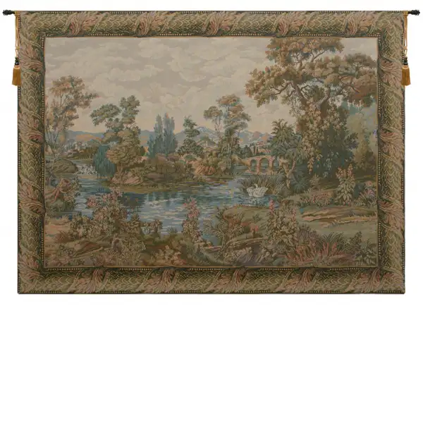 Swan in the Lake Medium with Border Italian Wall Tapestry