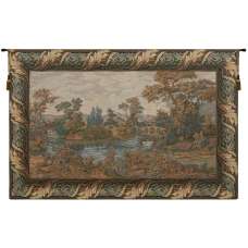 Swan in the Lake Medium with Old Border Italian Wall Hanging Tapestry