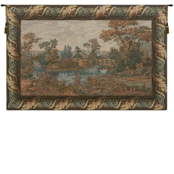 Swan in the Lake Medium with Old Border Italian Wall Tapestry