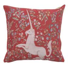 Licorne Fleuri Red French Tapestry Cushion