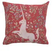 Licorne Fleuri Red Cushion - 19 in. x 19 in. Cotton by Charlotte Home Furnishings