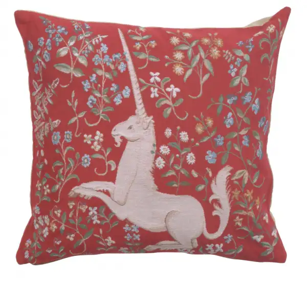 Licorne Fleuri Red Cushion