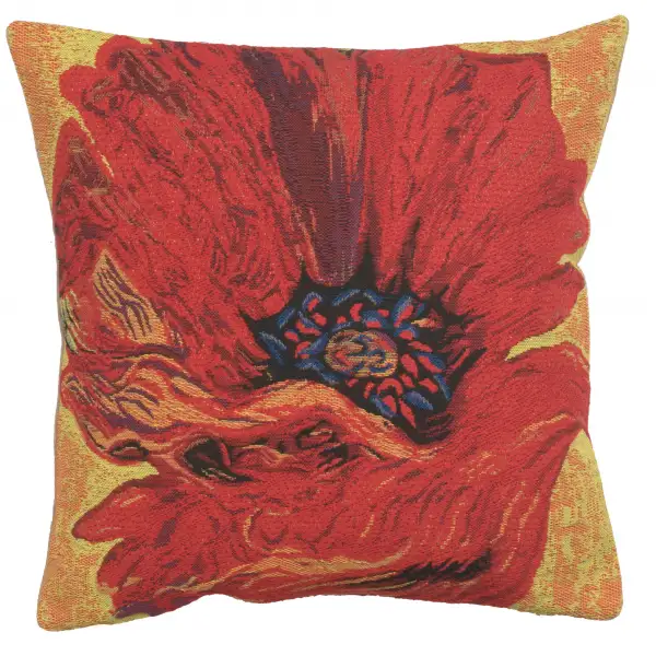 Poppy Red II Belgian Cushion Cover - 16 in. x 16 in. Cotton/Viscose/Polyester by Charlotte Home Furnishings
