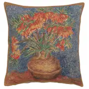 Fritillaries Belgian Woven Cushion Cover - 16 x 16" Handmade Square Pillow for Living Room - Floral Tapestry Cushion for Indoor - Bedroom Decorative Pillow Covers - Cushion Cover for Sofa Bed & Couch