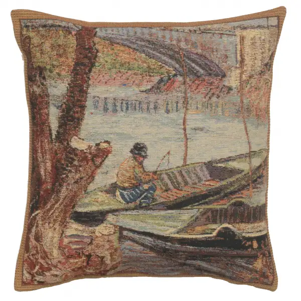Peche Au Printemps Belgian Cushion Cover - 16 in. x 16 in. Cotton/Viscose/Polyester by Charlotte Home Furnishings