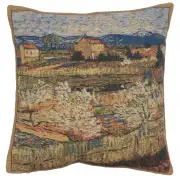 Le Crau with Peach Trees Belgian Couch Pillow