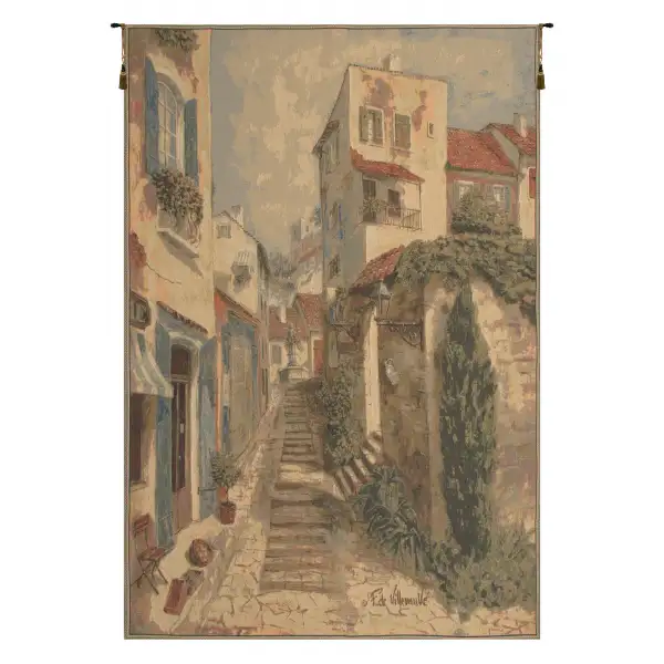 French Town Steps Belgian Wall Tapestry