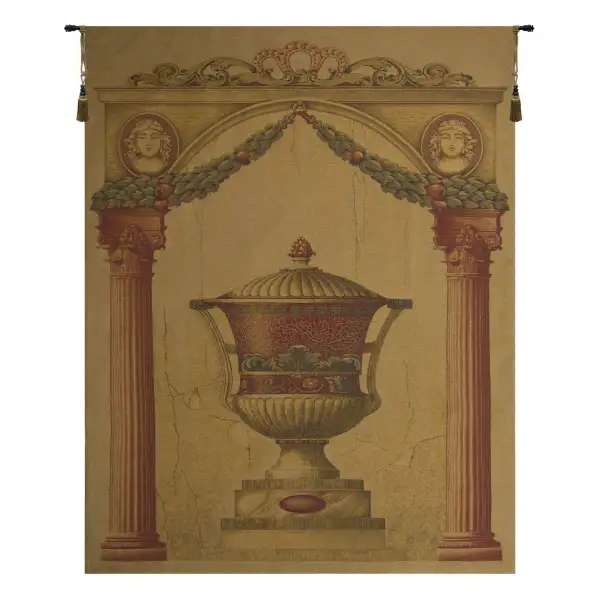 Olde World Filigree Urn Gold Belgian Wall Tapestry